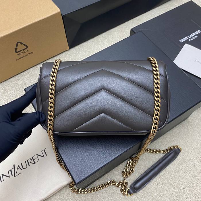 SAINT LAURENT 821749 ラムレザー グレー、ゴールド ハンドバッグ チェーン、ミニ 20x12cm サイズ:20x12cm