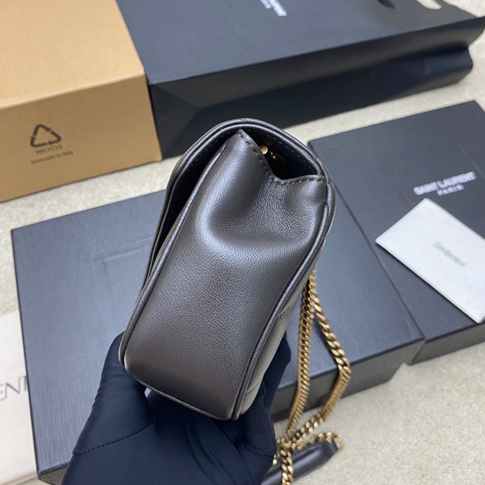 SAINT LAURENT 821749 ラムレザー グレー、ゴールド ハンドバッグ チェーン、ミニ 20x12cm サイズ:20x12cm