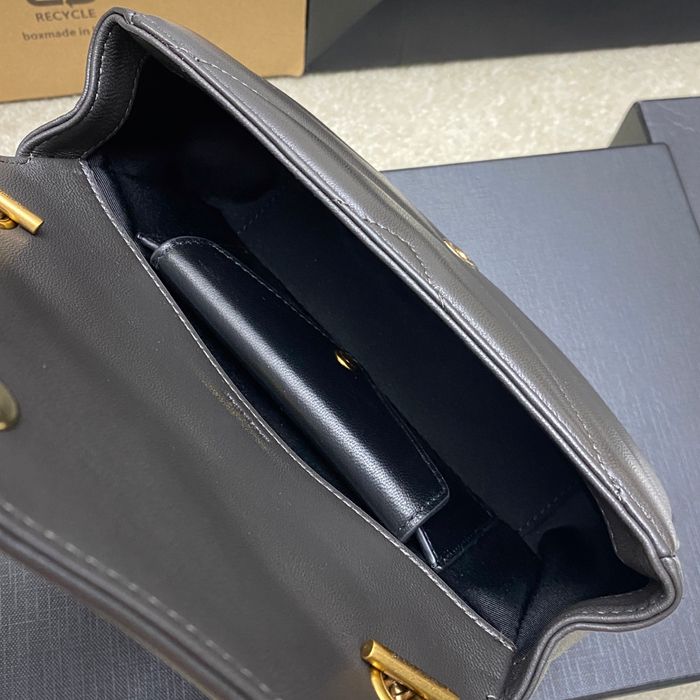 SAINT LAURENT 821749 ラムレザー グレー、ゴールド ハンドバッグ チェーン、ミニ 20x12cm サイズ:20x12cm