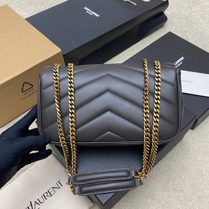 SAINT LAURENT 801437 ラムレザー グレー、ゴールド ハンドバッグ チェーン 24x14cm サイズ:24x14cm