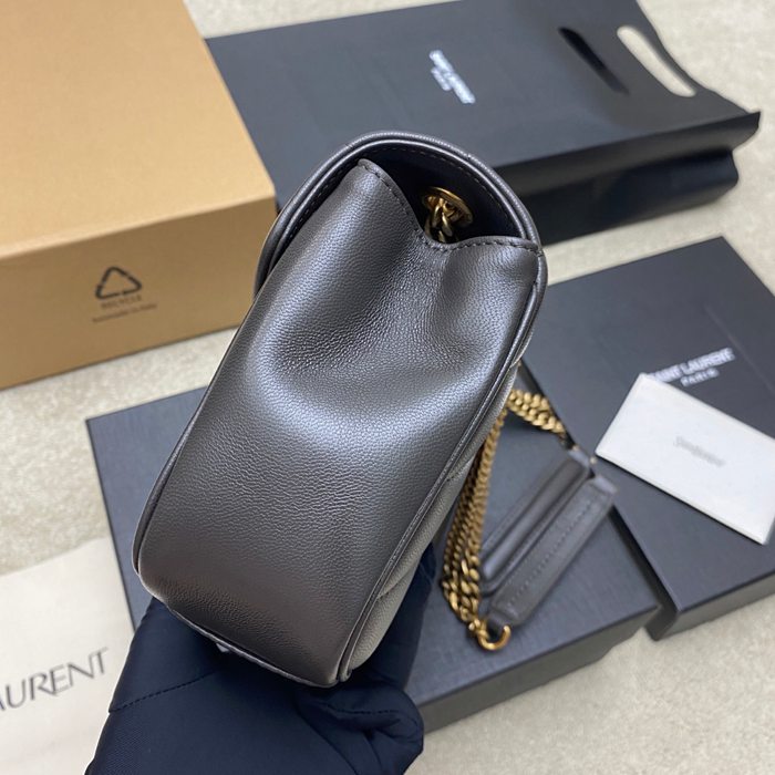 SAINT LAURENT 801437 ラムレザー グレー、ゴールド ハンドバッグ チェーン 24x14cm サイズ:24x14cm