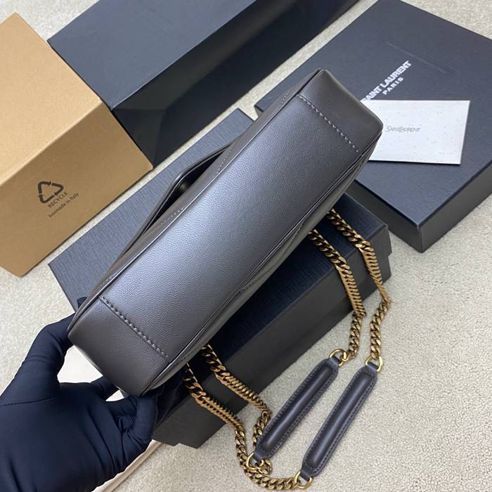 SAINT LAURENT 801437 ラムレザー グレー、ゴールド ハンドバッグ チェーン 24x14cm サイズ:24x14cm