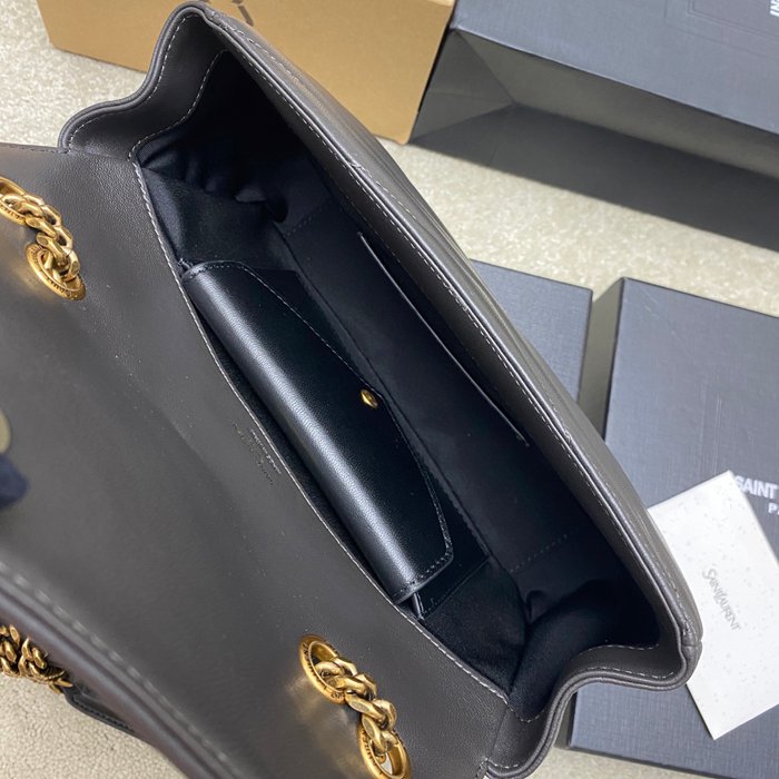 SAINT LAURENT 801437 ラムレザー グレー、ゴールド ハンドバッグ チェーン 24x14cm サイズ:24x14cm