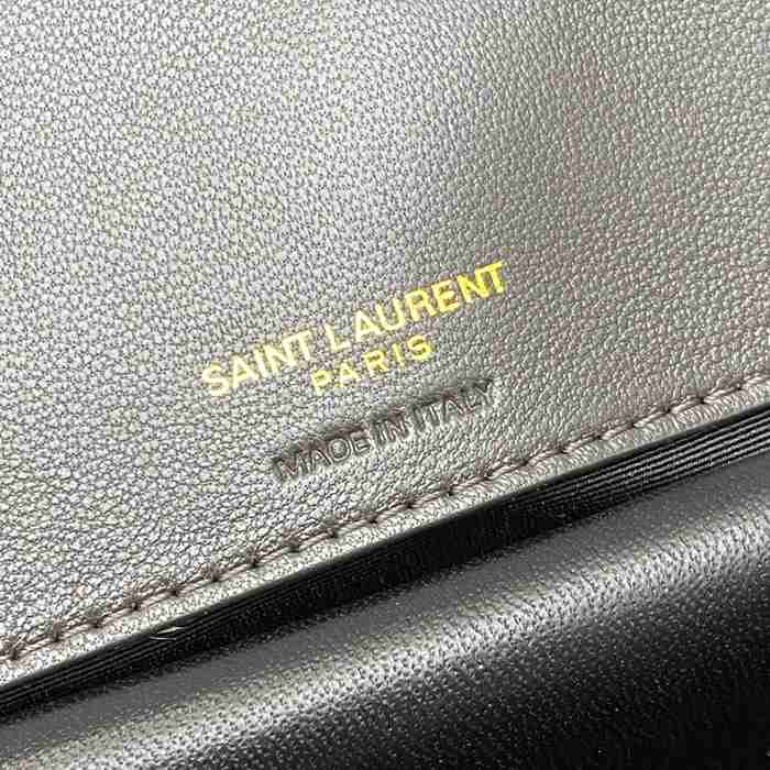 SAINT LAURENT 801437 ラムレザー グレー、ゴールド ハンドバッグ チェーン 24x14cm サイズ:24x14cm