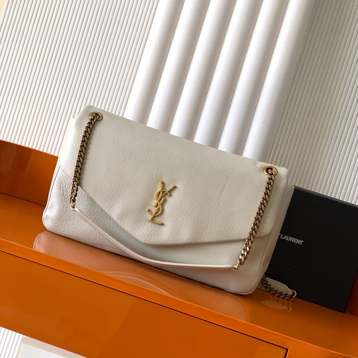 SAINT LAURENT 777399 ラムレザー、エレファント ホワイト、ゴールド、エレファント ハンドバッグ クラシック 37x21x10cm サイズ:37x21x10cm