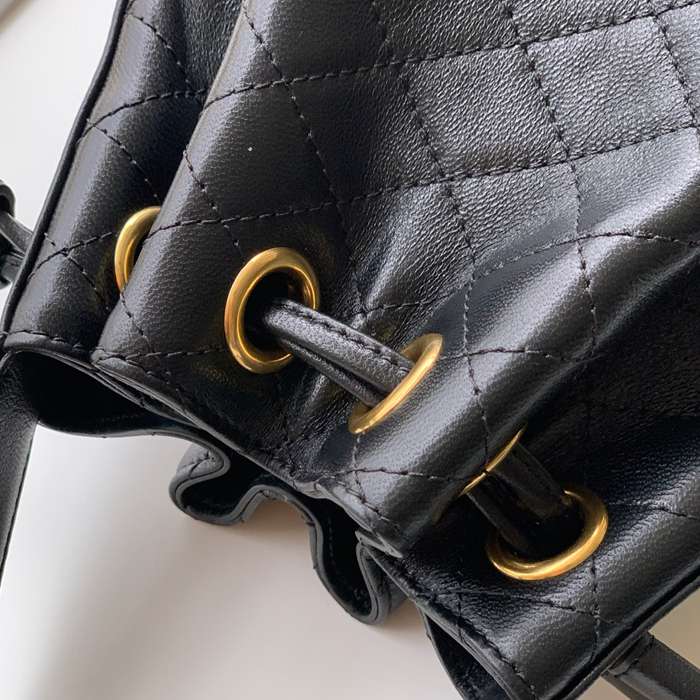 SAINT LAURENT 840886 ラムレザー、カーフレザー ブラック、ゴールド バケツバッグ チェーン、ベッキー、ミニ 25x11cm サイズ:25x11cm