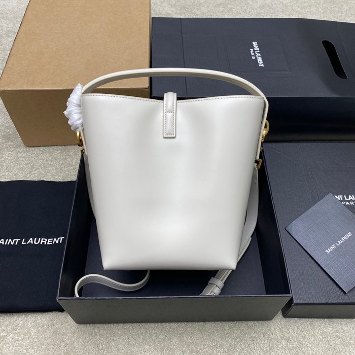 SAINT LAURENT 749036 カーフレザー、カーフ ブラック、ホワイト、ゴールド バケツバッグ クラシック 20x17x13cm サイズ:20x17x13cm
