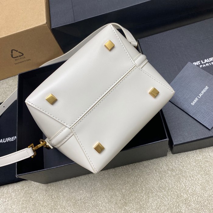 SAINT LAURENT 749036 カーフレザー、カーフ ブラック、ホワイト、ゴールド バケツバッグ クラシック 20x17x13cm サイズ:20x17x13cm