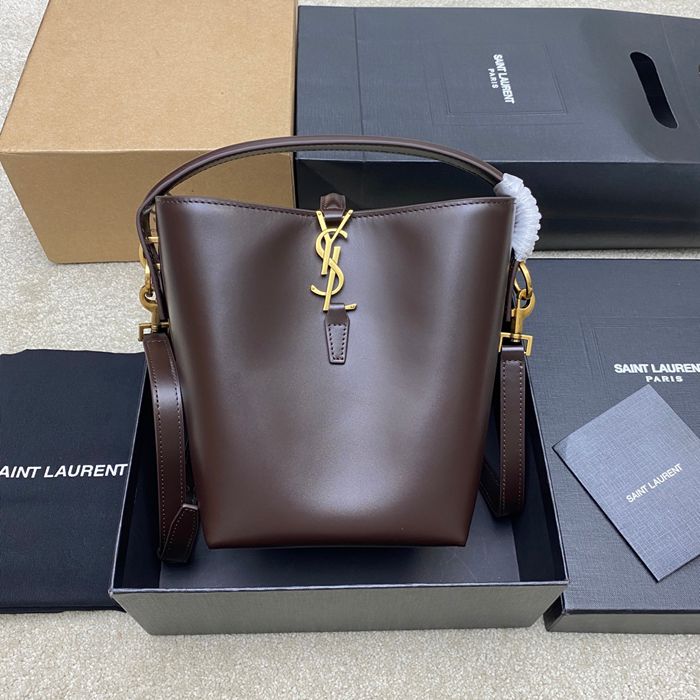 SAINT LAURENT 749036 カーフレザー、カーフ ブラック、ブラウン、ゴールド バケツバッグ クラシック 20x17x13cm サイズ:20x17x13cm