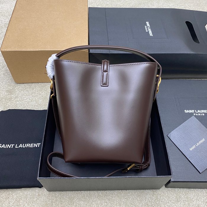 SAINT LAURENT 749036 カーフレザー、カーフ ブラック、ブラウン、ゴールド バケツバッグ クラシック 20x17x13cm サイズ:20x17x13cm