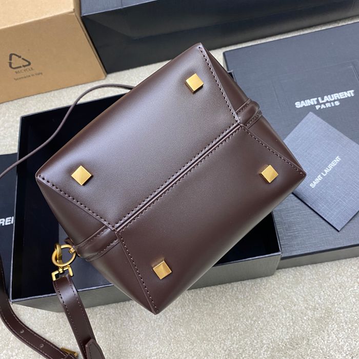 SAINT LAURENT 749036 カーフレザー、カーフ ブラック、ブラウン、ゴールド バケツバッグ クラシック 20x17x13cm サイズ:20x17x13cm