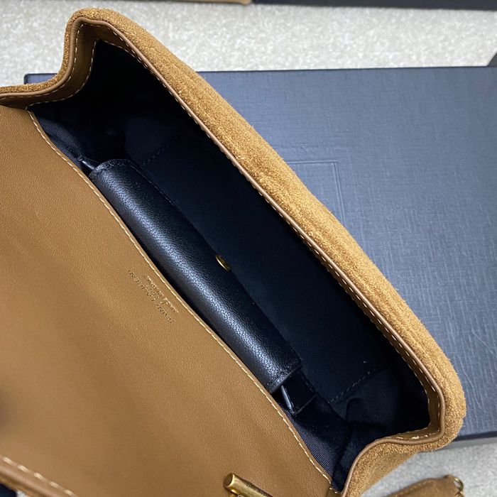 SAINT LAURENT 821749 ラムレザー、マット ブラウン、ゴールド、マット ハンドバッグ チェーン、ミニ 20x12cm サイズ:20x12cm