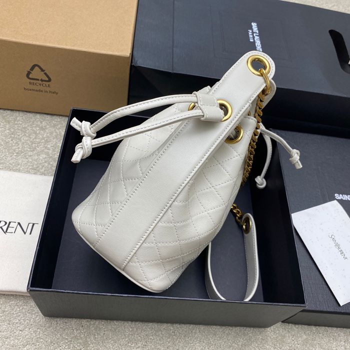 SAINT LAURENT 840886 ラムレザー、カーフレザー ホワイト、ゴールド バケツバッグ チェーン、ベッキー、ミニ 25x11cm サイズ:25x11cm
