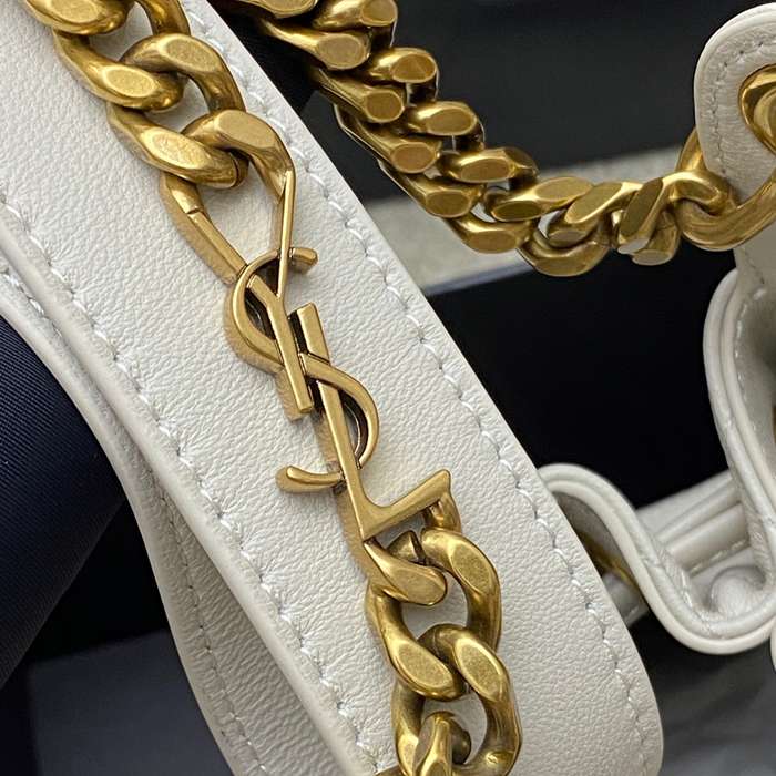 SAINT LAURENT 840886 ラムレザー、カーフレザー ホワイト、ゴールド バケツバッグ チェーン、ベッキー、ミニ 25x11cm サイズ:25x11cm