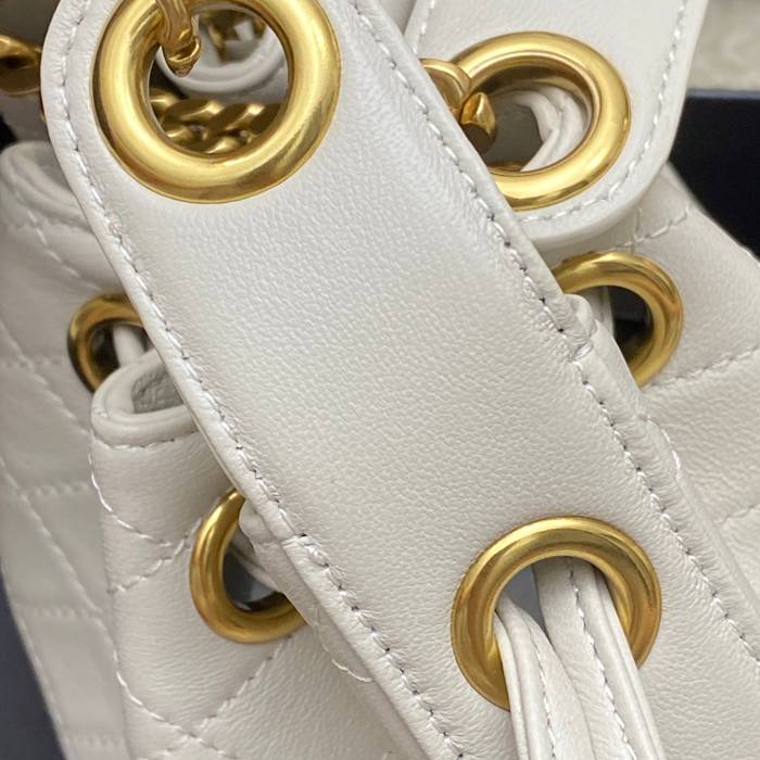SAINT LAURENT 840886 ラムレザー、カーフレザー ホワイト、ゴールド バケツバッグ チェーン、ベッキー、ミニ 25x11cm サイズ:25x11cm