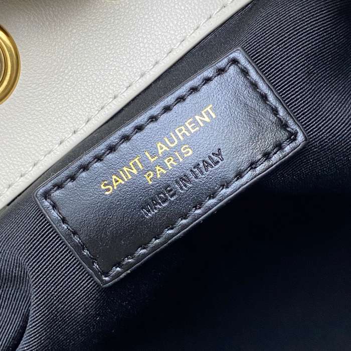 SAINT LAURENT 840886 ラムレザー、カーフレザー ホワイト、ゴールド バケツバッグ チェーン、ベッキー、ミニ 25x11cm サイズ:25x11cm