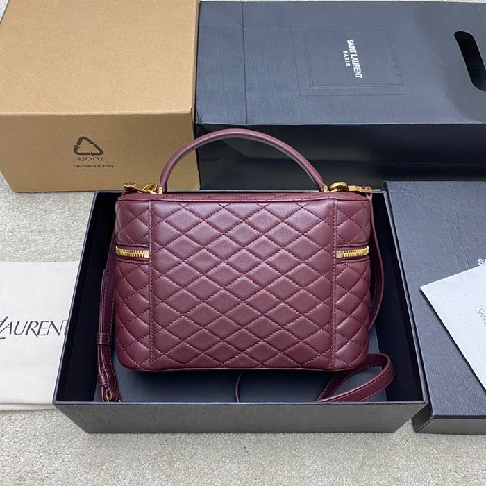 SAINT LAURENT 851572 ラムレザー レッド、ゴールド ハンドバッグ クラシック 15x8cm サイズ:22.5x15x8cm