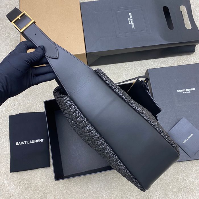 SAINT LAURENT 753837 編み ブラック、ゴールド 脇下バッグ 大、クラシック 31x30x13cm サイズ:31x30x13cm