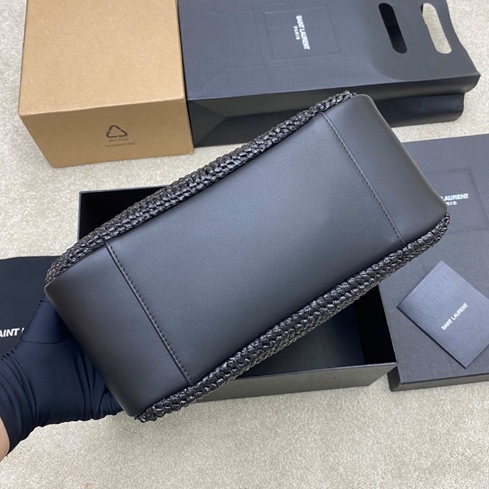 SAINT LAURENT 753837 編み ブラック、ゴールド 脇下バッグ 大、クラシック 31x30x13cm サイズ:31x30x13cm