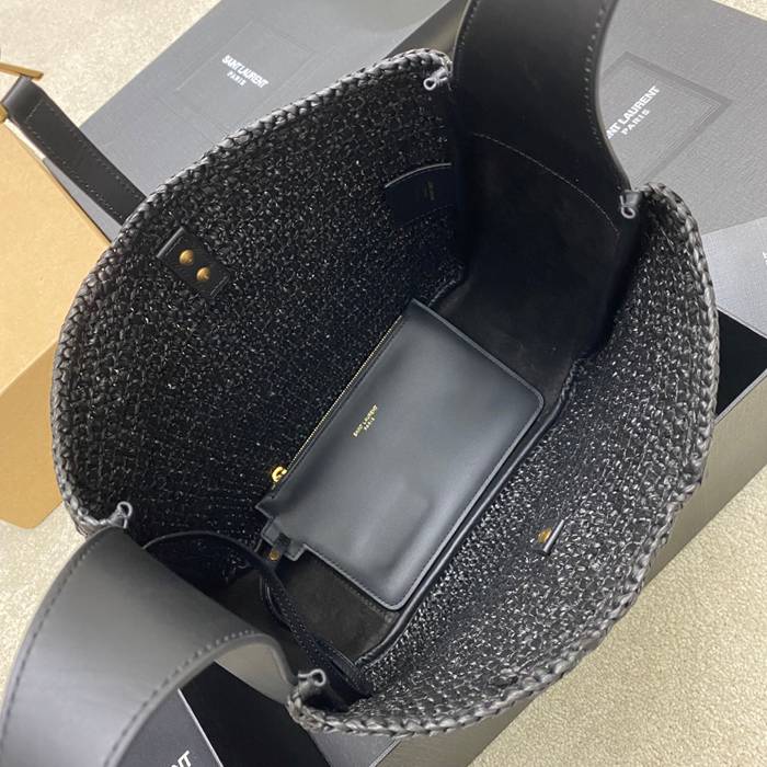 SAINT LAURENT 753837 編み ブラック、ゴールド 脇下バッグ 大、クラシック 31x30x13cm サイズ:31x30x13cm
