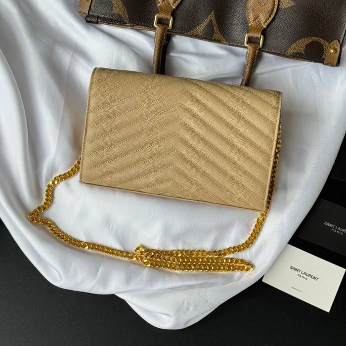 SAINT LAURENT 360452 カーフレザー ゴールド 封筒バッグ 封筒、クラシック 14x5cm サイズ:22.5x14x4cm