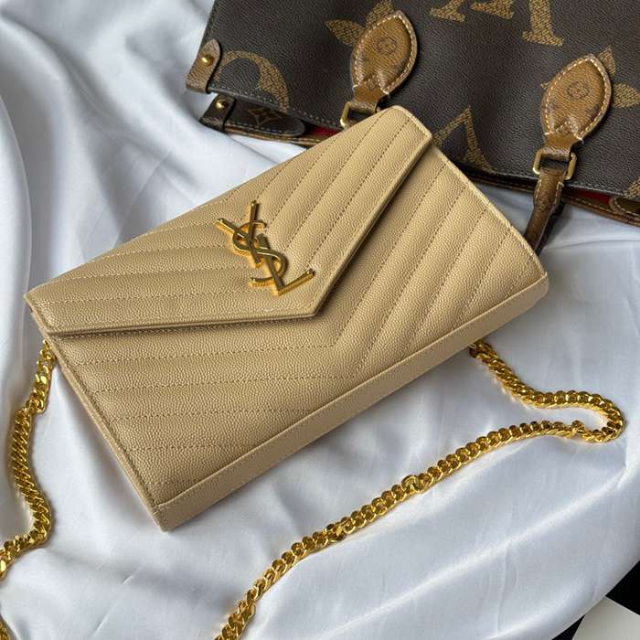 SAINT LAURENT 360452 カーフレザー ゴールド 封筒バッグ 封筒、クラシック 14x5cm サイズ:22.5x14x4cm