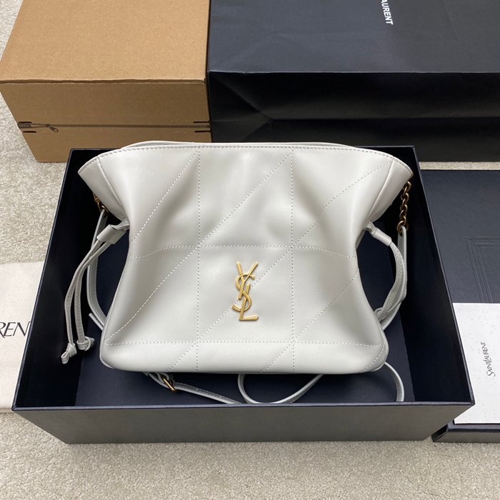 SAINT LAURENT 862712 ラムレザー ホワイト、ゴールド、クリーム トートバッグ ジェイミー 26x18x11cm サイズ:26x18x11cm