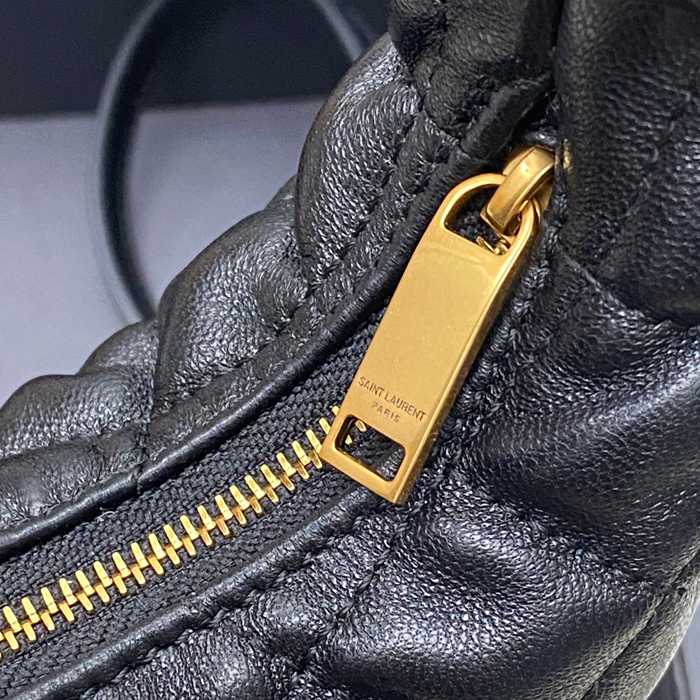 SAINT LAURENT 871329 ラムレザー ブラック、ゴールド、ギンガム ハンドバッグ ベッキー、ミニ 19x12cm サイズ:19x12cm