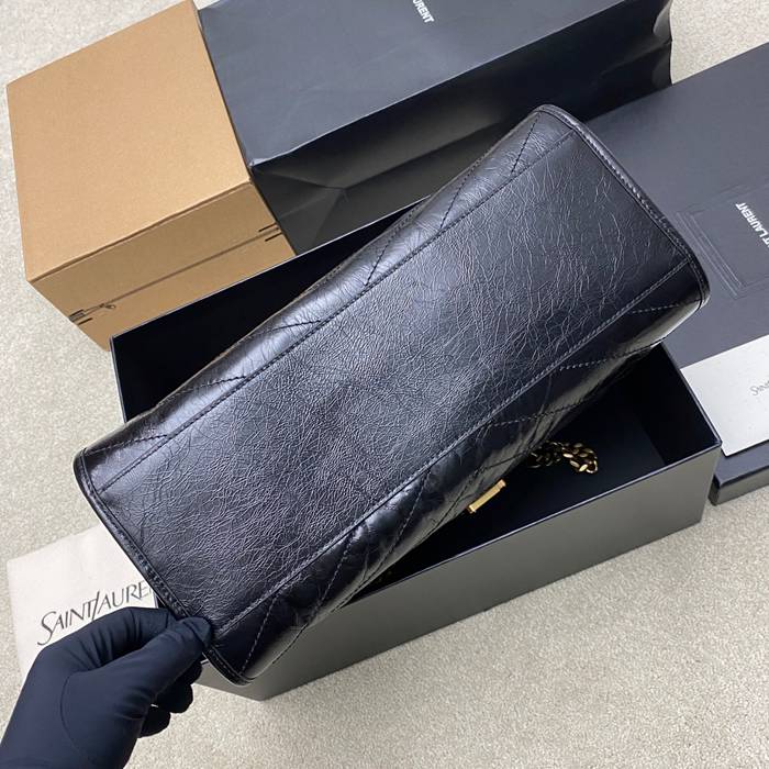 SAINT LAURENT 871151 カーフレザー ブラック、ゴールド ハンドバッグ チェーン、ニキ、大 33x27x14cm サイズ:33x27x14cm