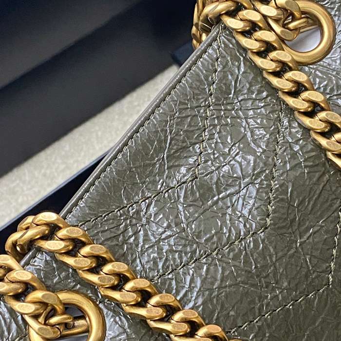 SAINT LAURENT 872680 カーフレザー ブラック、グリーン、ゴールド ハンドバッグ チェーン、ニキ 25x22x10cm サイズ:25x22x10cm