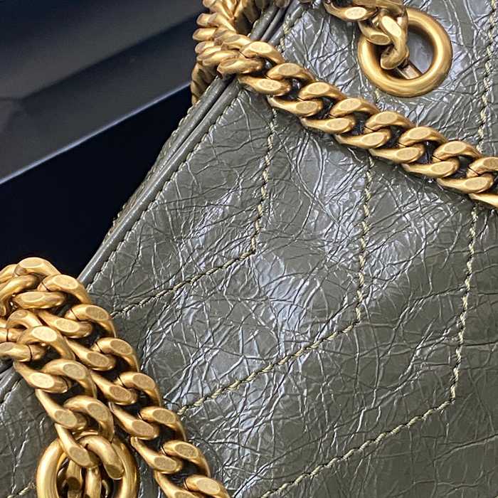 SAINT LAURENT 871151 カーフレザー ブラック、グリーン、ゴールド ハンドバッグ チェーン、ニキ、大 33x27x14cm サイズ:33x27x14cm