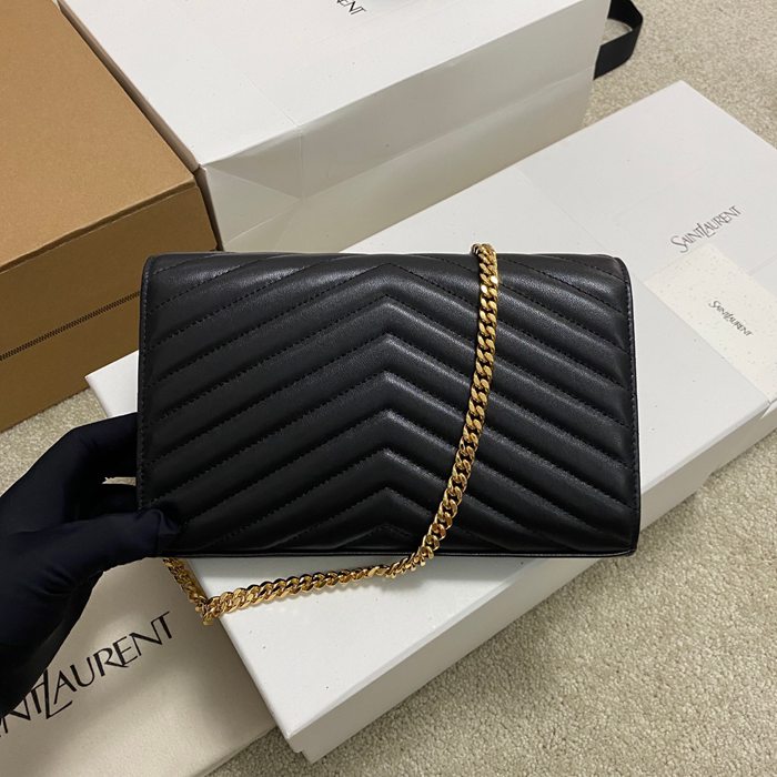 SAINT LAURENT 377828 ラムレザー ブラック、ゴールド ハンドバッグ チェーン、クラシック 14x5cm サイズ:22.5x14x4cm