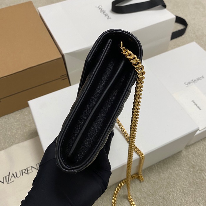 SAINT LAURENT 377828 ラムレザー ブラック、ゴールド ハンドバッグ チェーン、クラシック 14x5cm サイズ:22.5x14x4cm