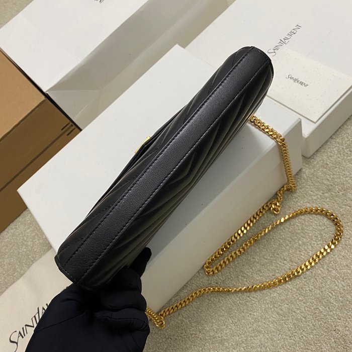 SAINT LAURENT 377828 ラムレザー ブラック、ゴールド ハンドバッグ チェーン、クラシック 14x5cm サイズ:22.5x14x4cm