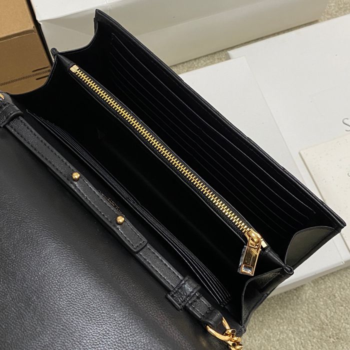 SAINT LAURENT 377828 ラムレザー ブラック、ゴールド ハンドバッグ チェーン、クラシック 14x5cm サイズ:22.5x14x4cm