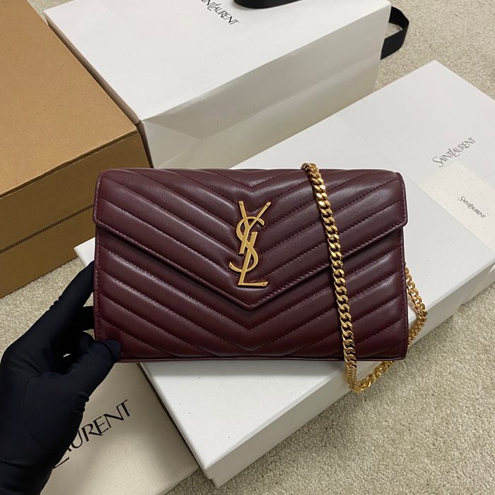 SAINT LAURENT 377828 ラムレザー レッド、ゴールド ハンドバッグ チェーン、クラシック 14x5cm サイズ:22.5x14x4cm