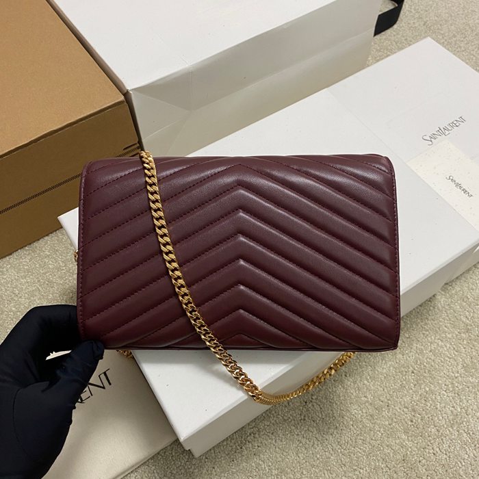 SAINT LAURENT 377828 ラムレザー レッド、ゴールド ハンドバッグ チェーン、クラシック 14x5cm サイズ:22.5x14x4cm