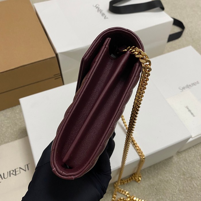 SAINT LAURENT 377828 ラムレザー レッド、ゴールド ハンドバッグ チェーン、クラシック 14x5cm サイズ:22.5x14x4cm