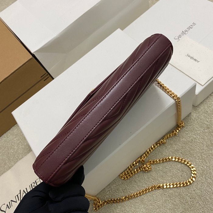 SAINT LAURENT 377828 ラムレザー レッド、ゴールド ハンドバッグ チェーン、クラシック 14x5cm サイズ:22.5x14x4cm