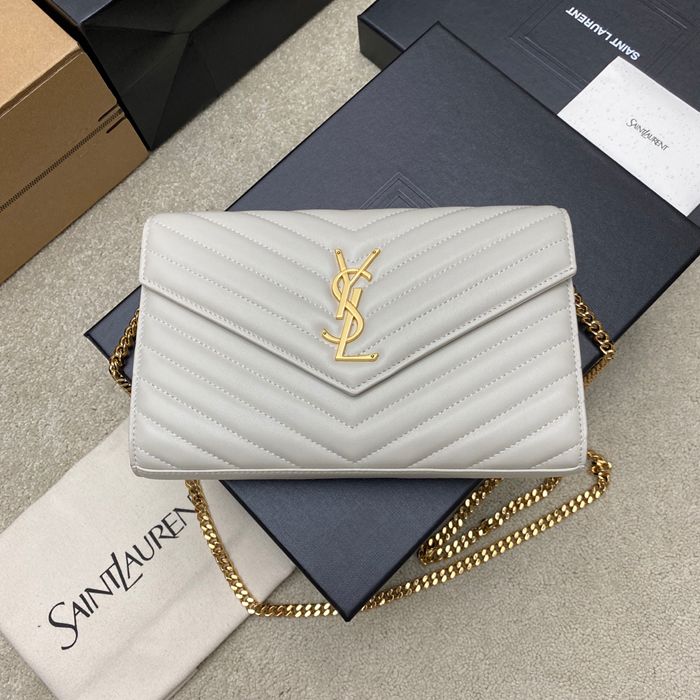SAINT LAURENT 377828 ラムレザー ホワイト、ゴールド ハンドバッグ チェーン、クラシック 14x5cm サイズ:22.5x14x4cm