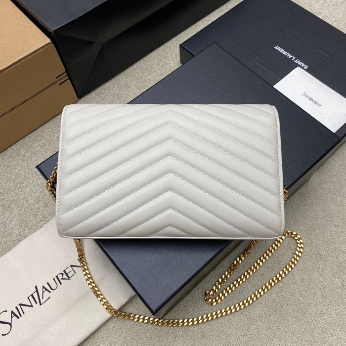 SAINT LAURENT 377828 ラムレザー ホワイト、ゴールド ハンドバッグ チェーン、クラシック 14x5cm サイズ:22.5x14x4cm
