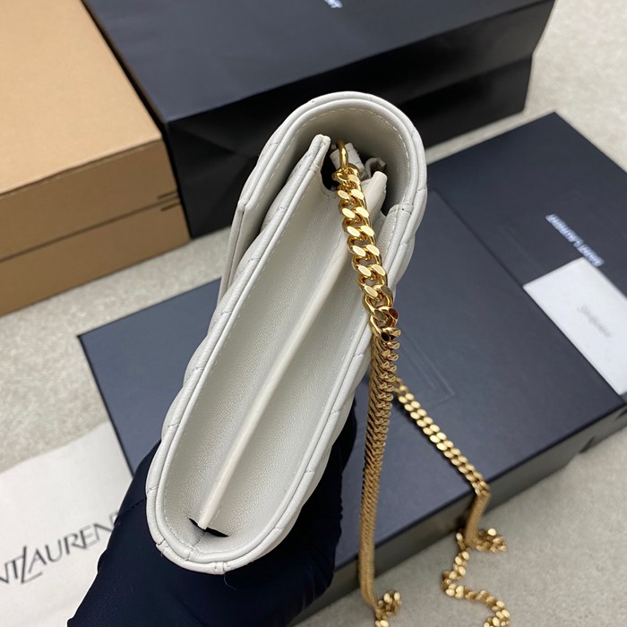 SAINT LAURENT 377828 ラムレザー ホワイト、ゴールド ハンドバッグ チェーン、クラシック 14x5cm サイズ:22.5x14x4cm