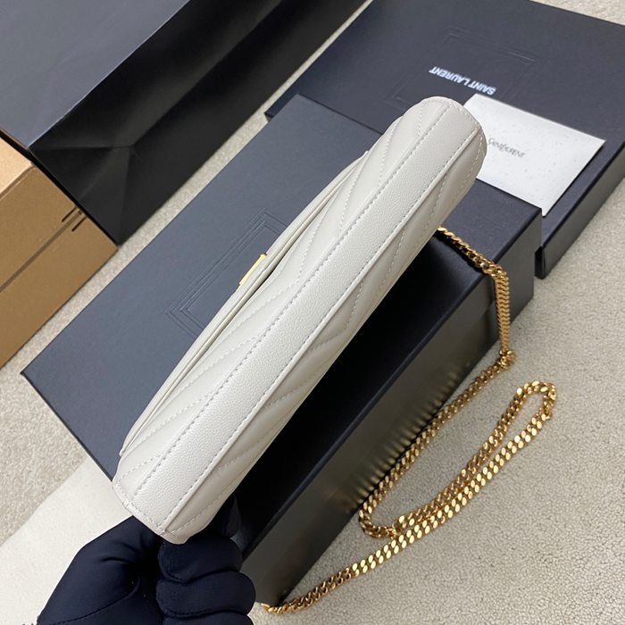 SAINT LAURENT 377828 ラムレザー ホワイト、ゴールド ハンドバッグ チェーン、クラシック 14x5cm サイズ:22.5x14x4cm