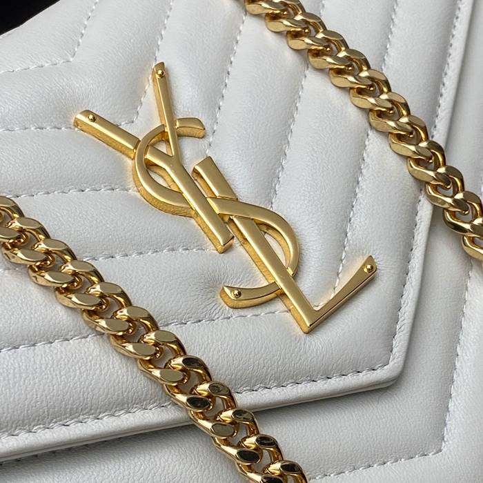 SAINT LAURENT 377828 ラムレザー ホワイト、ゴールド ハンドバッグ チェーン、クラシック 14x5cm サイズ:22.5x14x4cm