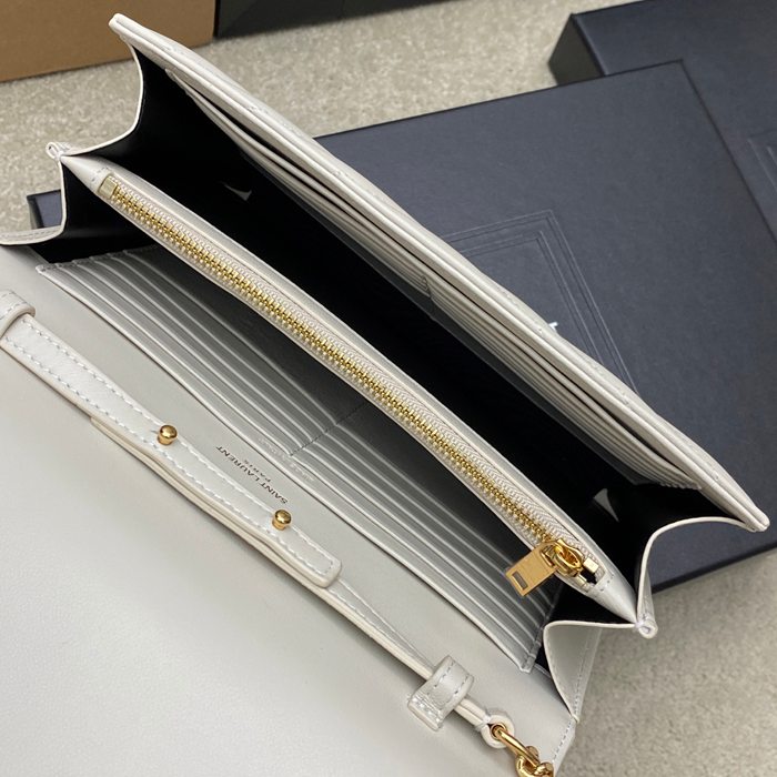 SAINT LAURENT 377828 ラムレザー ホワイト、ゴールド ハンドバッグ チェーン、クラシック 14x5cm サイズ:22.5x14x4cm