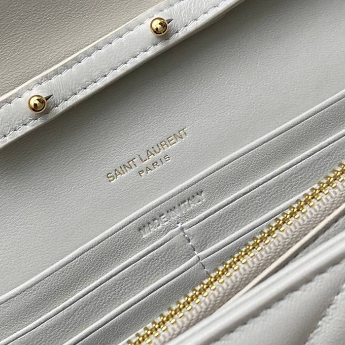 SAINT LAURENT 377828 ラムレザー ホワイト、ゴールド ハンドバッグ チェーン、クラシック 14x5cm サイズ:22.5x14x4cm