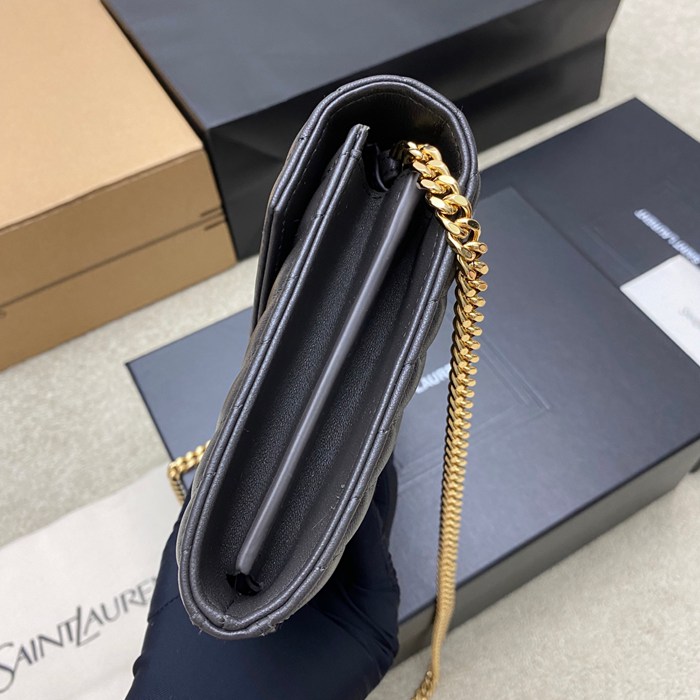 SAINT LAURENT 377828 ラムレザー グレー、ゴールド ハンドバッグ チェーン、クラシック 14x5cm サイズ:22.5x14x4cm