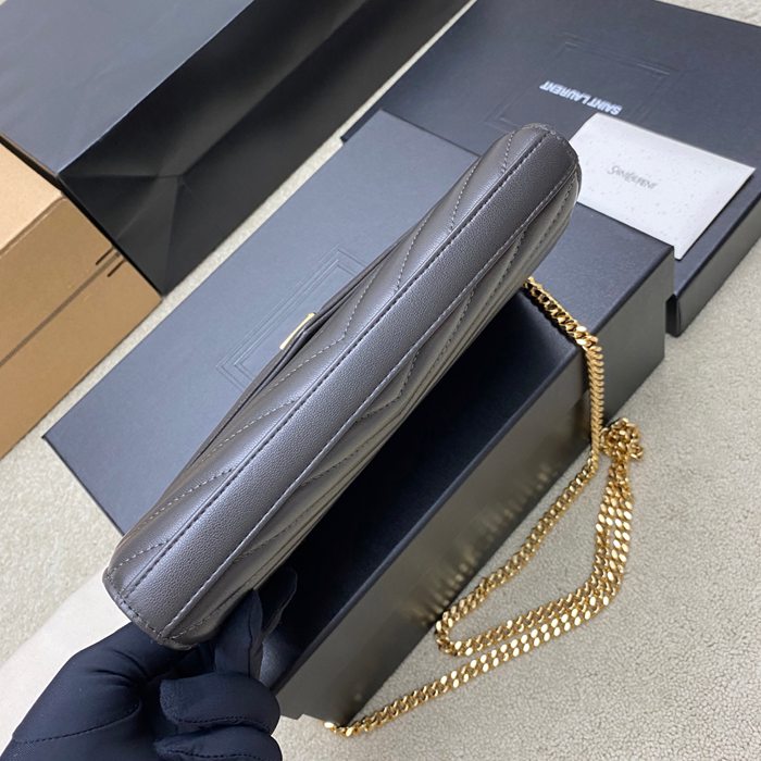 SAINT LAURENT 377828 ラムレザー グレー、ゴールド ハンドバッグ チェーン、クラシック 14x5cm サイズ:22.5x14x4cm