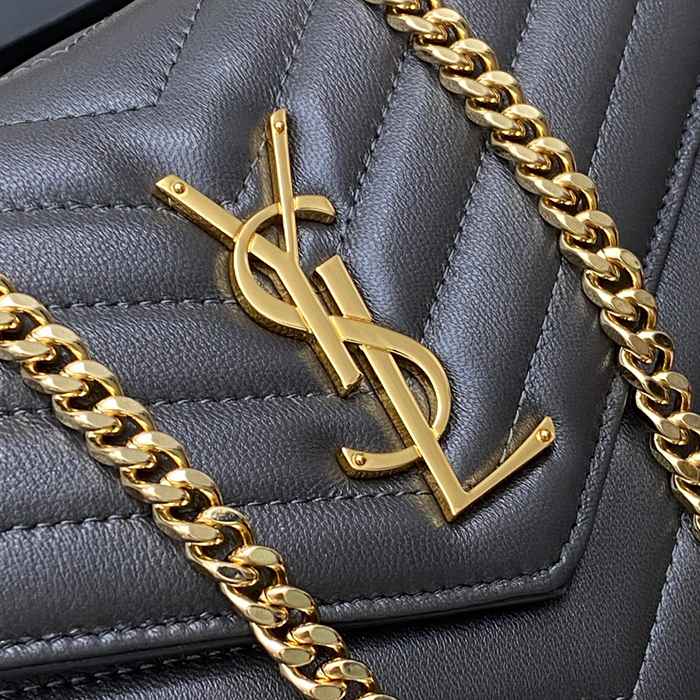 SAINT LAURENT 377828 ラムレザー グレー、ゴールド ハンドバッグ チェーン、クラシック 14x5cm サイズ:22.5x14x4cm