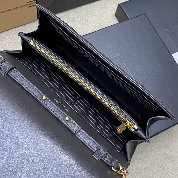 SAINT LAURENT 377828 ラムレザー グレー、ゴールド ハンドバッグ チェーン、クラシック 14x5cm サイズ:22.5x14x4cm